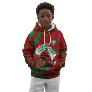 Personalized Morocco Football Kid Hoodie Atlas Lion Grunge Star Mascot