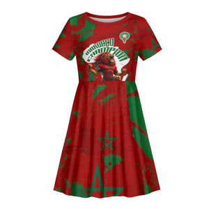 Personalized Morocco Football Kid Short Sleeve Dress Atlas Lion Grunge Star Mascot
