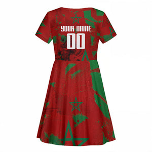 Personalized Morocco Football Kid Short Sleeve Dress Atlas Lion Grunge Star Mascot