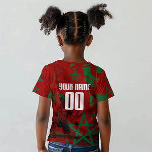 Personalized Morocco Football Kid T shirt Atlas Lion Grunge Star Mascot