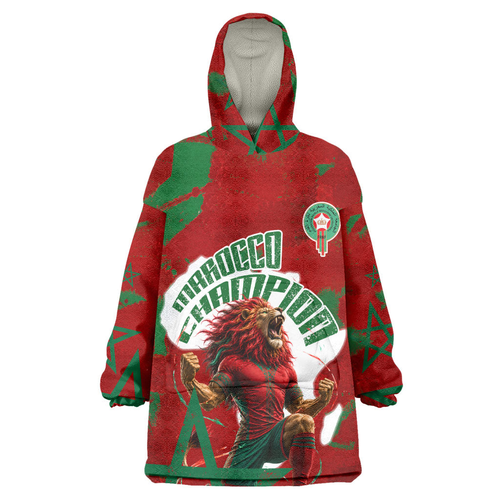 Personalized Morocco Football Kid Wearable Blanket Hoodie Atlas Lion Grunge Star Mascot