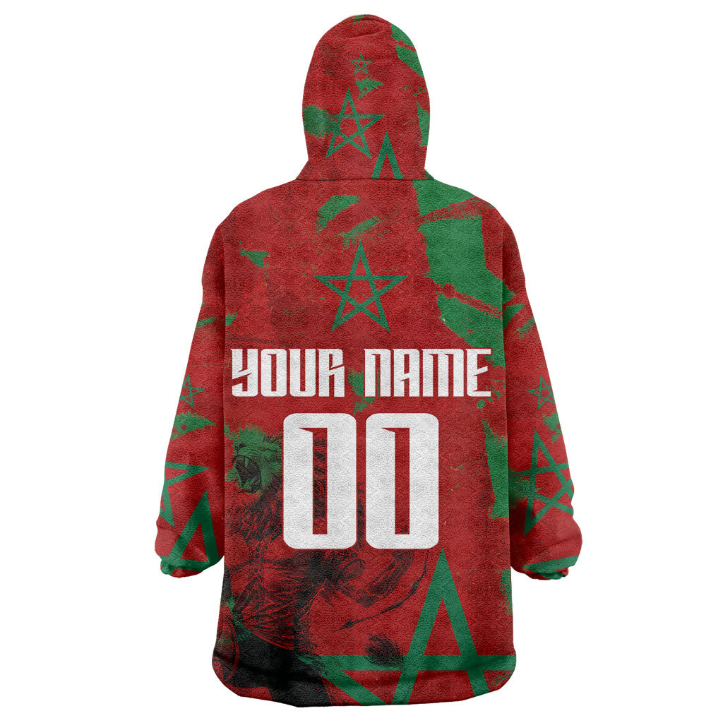Personalized Morocco Football Kid Wearable Blanket Hoodie Atlas Lion Grunge Star Mascot