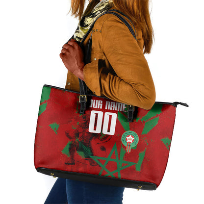 Personalized Morocco Football Leather Tote Bag Atlas Lion Grunge Star Mascot