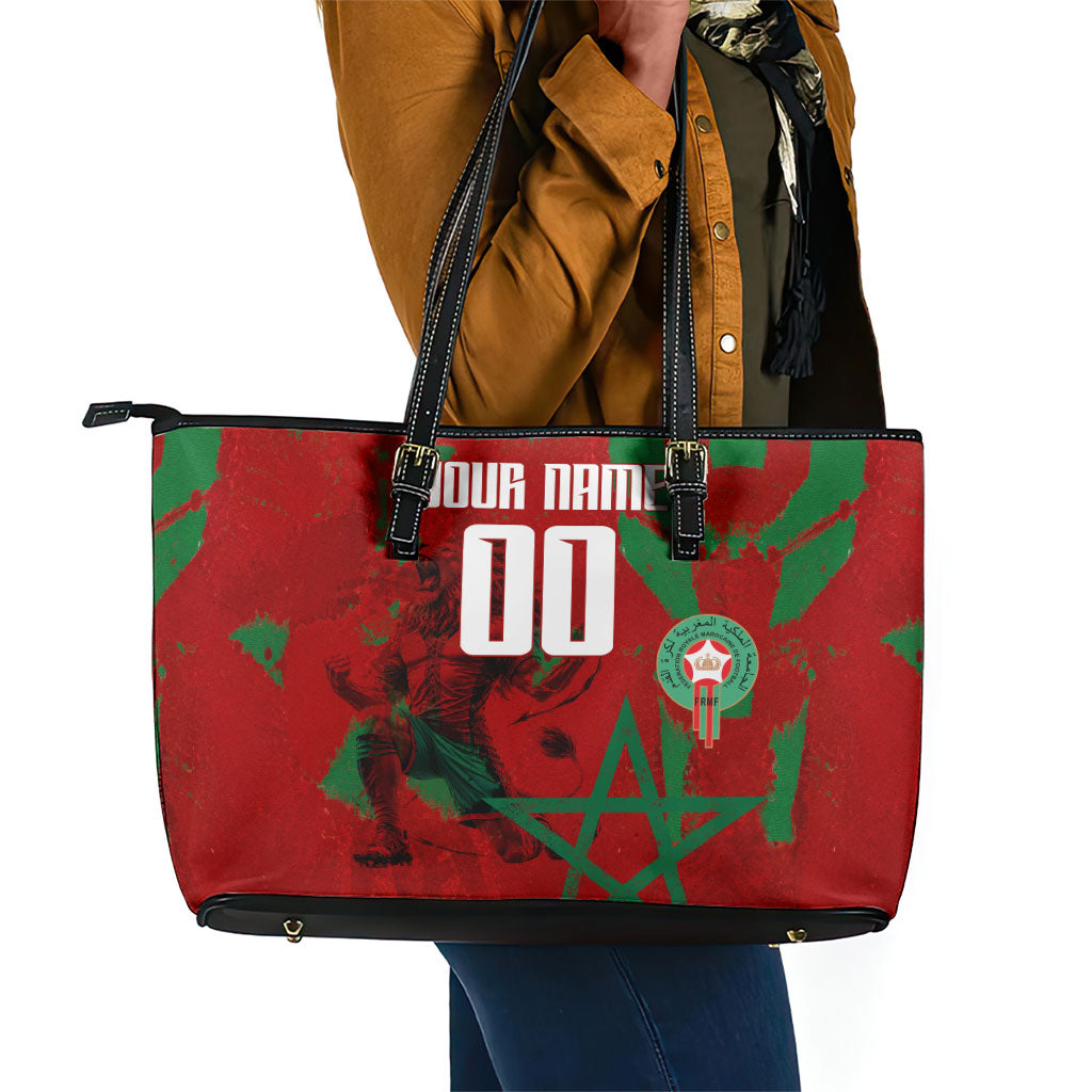 Personalized Morocco Football Leather Tote Bag Atlas Lion Grunge Star Mascot