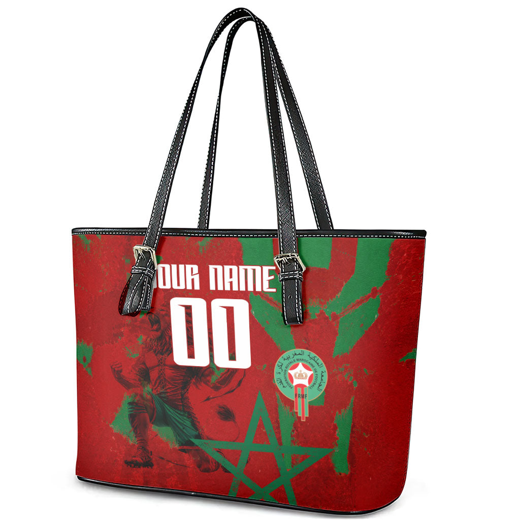 Personalized Morocco Football Leather Tote Bag Atlas Lion Grunge Star Mascot