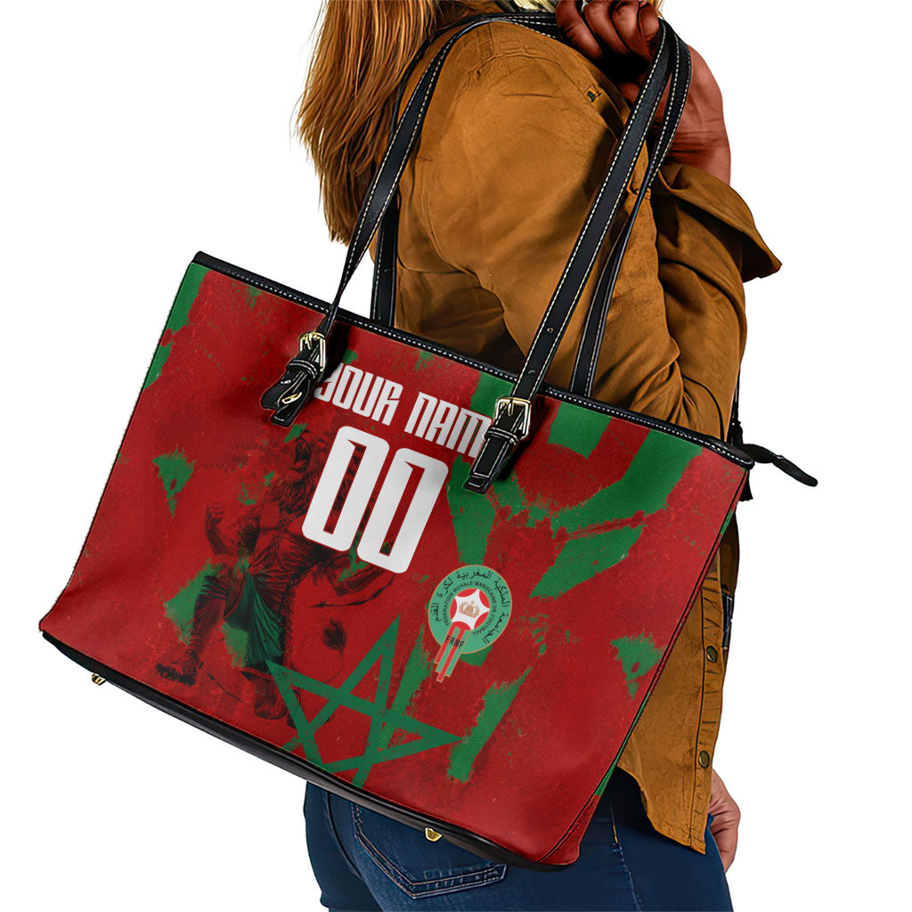 Personalized Morocco Football Leather Tote Bag Atlas Lion Grunge Star Mascot