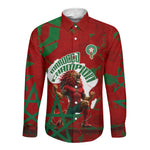 Personalized Morocco Football Long Sleeve Button Shirt Atlas Lion Grunge Star Mascot