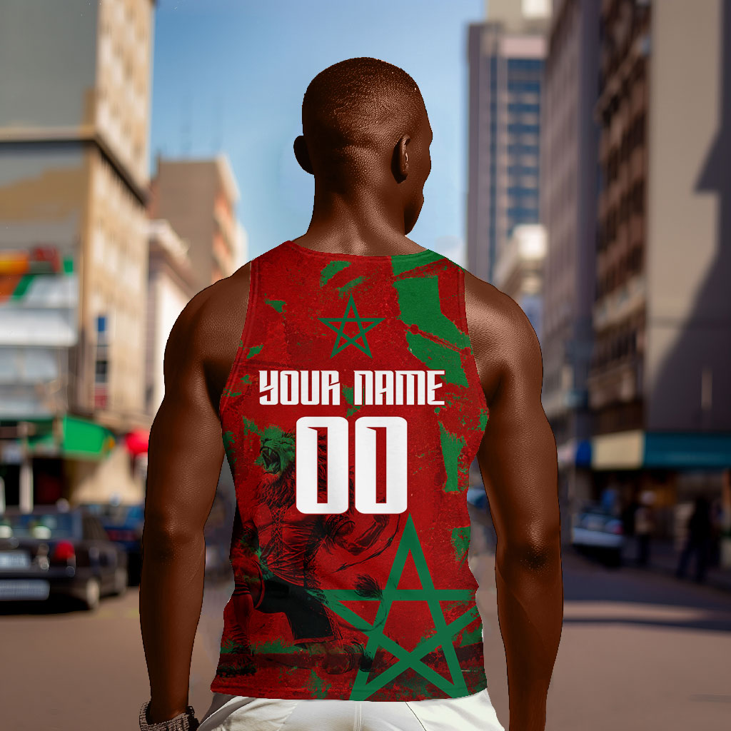 Personalized Morocco Football Men Tank Top Atlas Lion Grunge Star Mascot