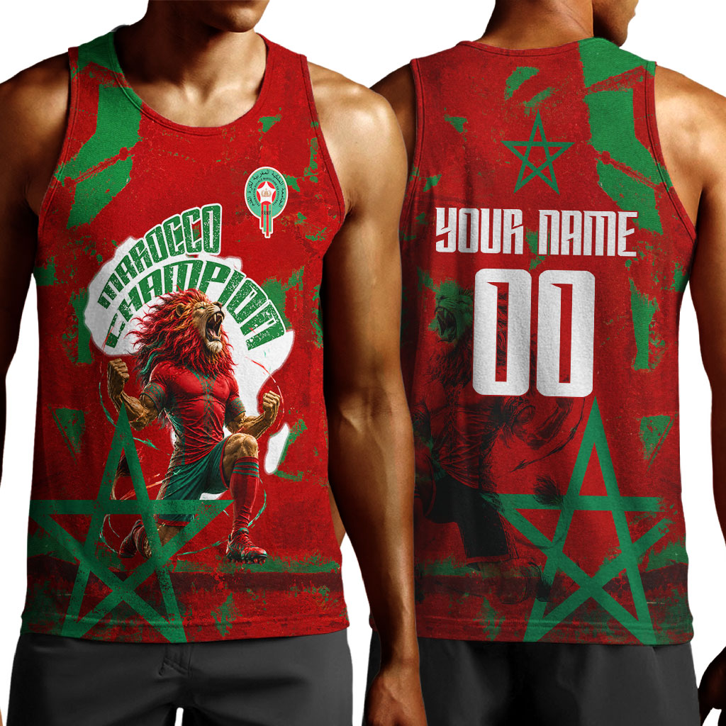 Personalized Morocco Football Men Tank Top Atlas Lion Grunge Star Mascot