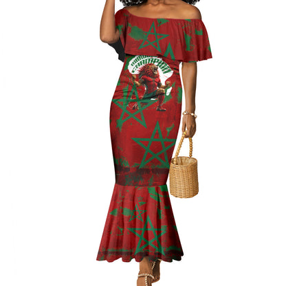 Personalized Morocco Football Mermaid Dress Atlas Lion Grunge Star Mascot