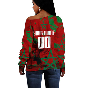 Personalized Morocco Football Off Shoulder Sweater Atlas Lion Grunge Star Mascot