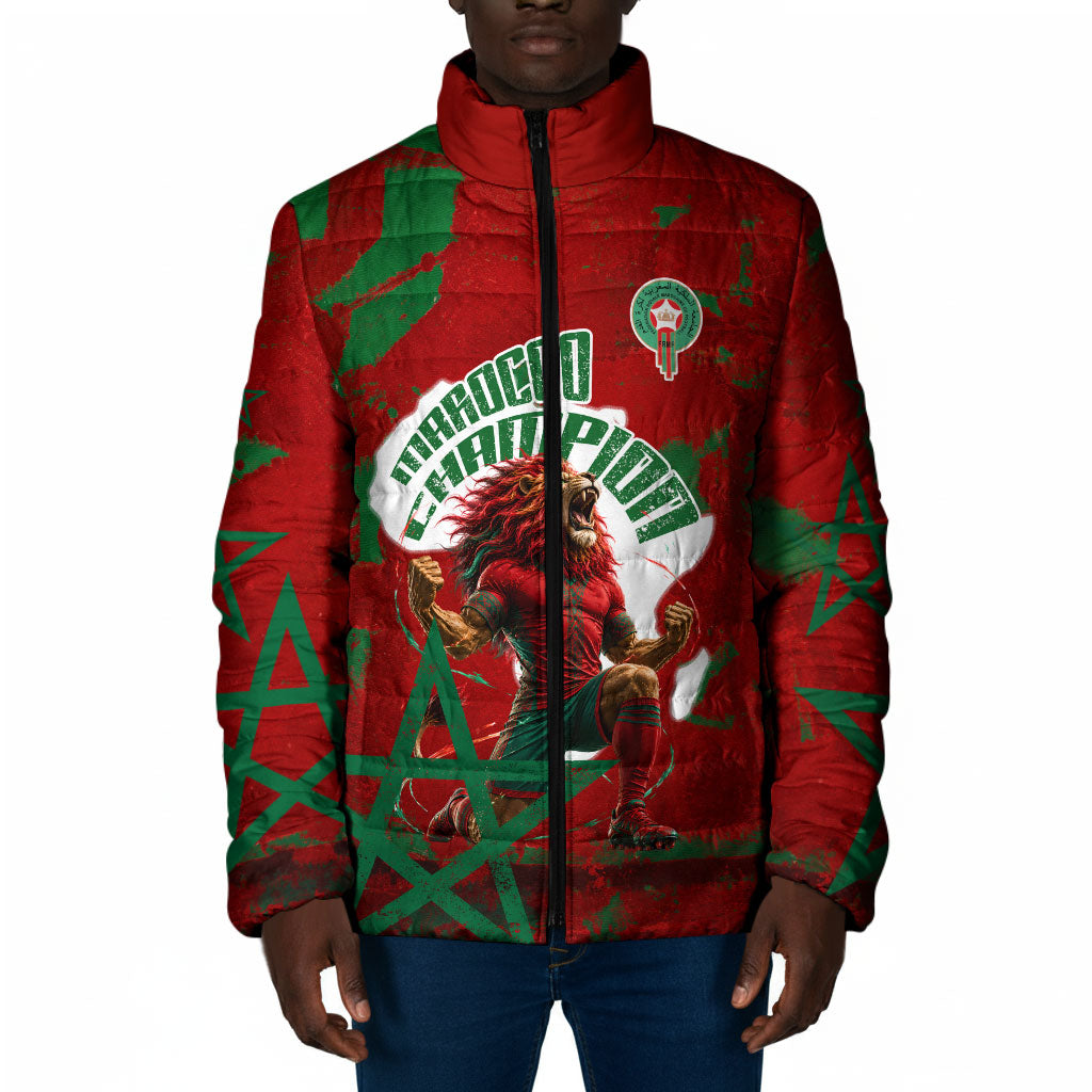 Personalized Morocco Football Padded Jacket Atlas Lion Grunge Star Mascot
