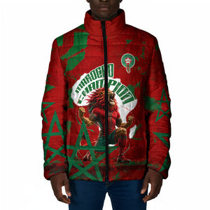 Personalized Morocco Football Padded Jacket Atlas Lion Grunge Star Mascot