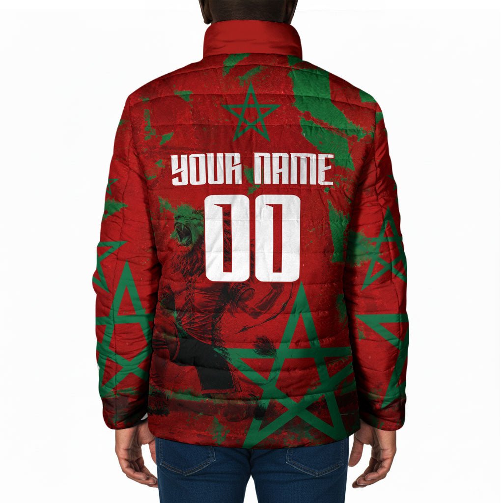 Personalized Morocco Football Padded Jacket Atlas Lion Grunge Star Mascot