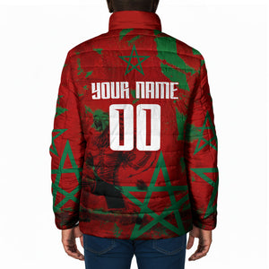 Personalized Morocco Football Padded Jacket Atlas Lion Grunge Star Mascot