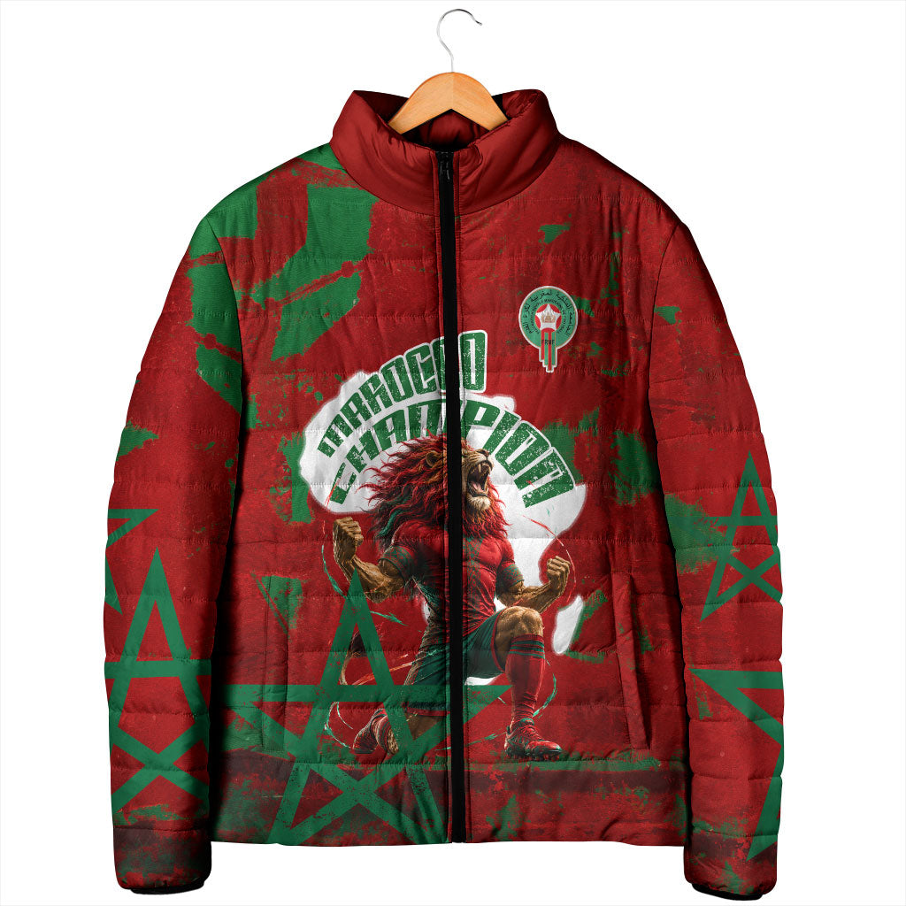 Personalized Morocco Football Padded Jacket Atlas Lion Grunge Star Mascot
