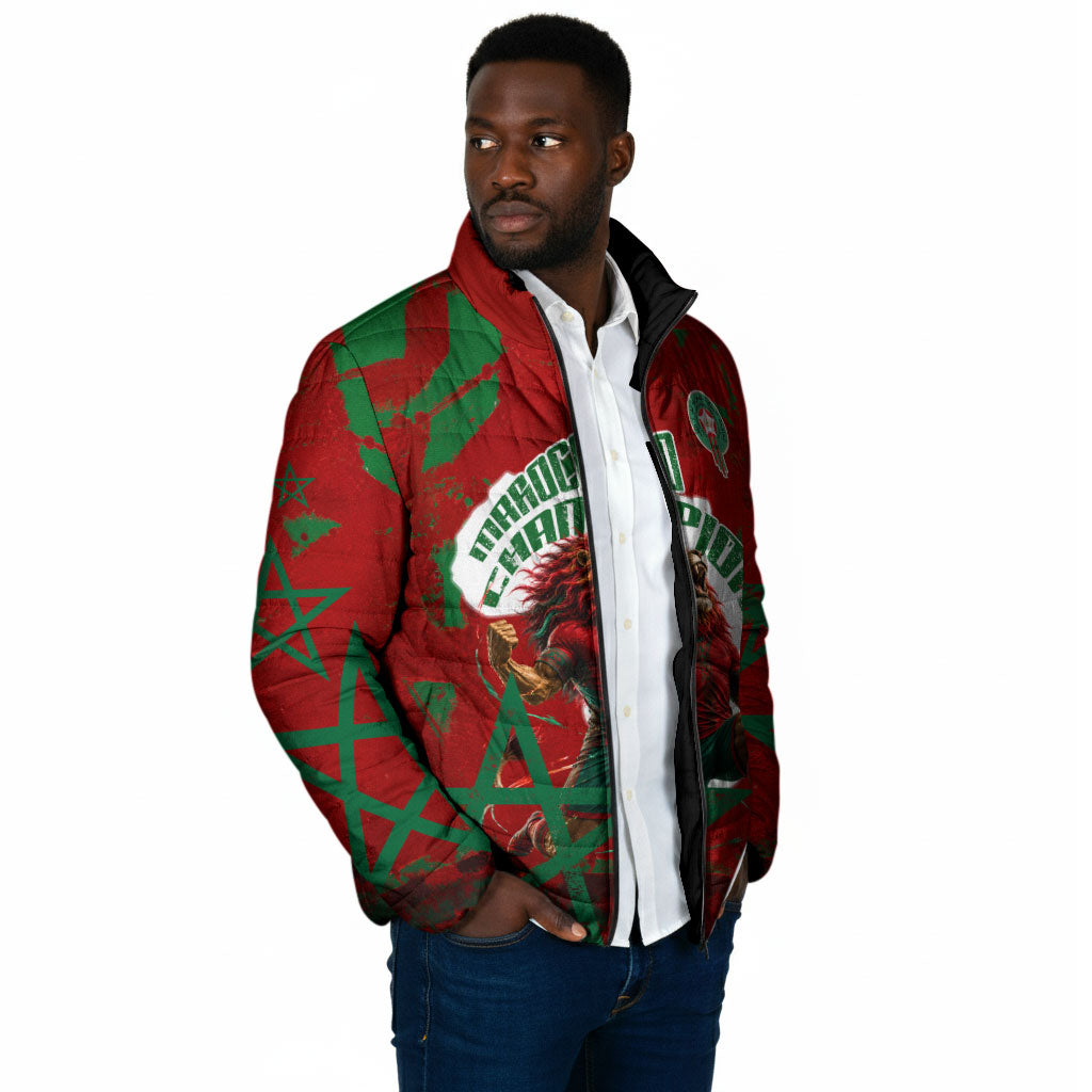 Personalized Morocco Football Padded Jacket Atlas Lion Grunge Star Mascot