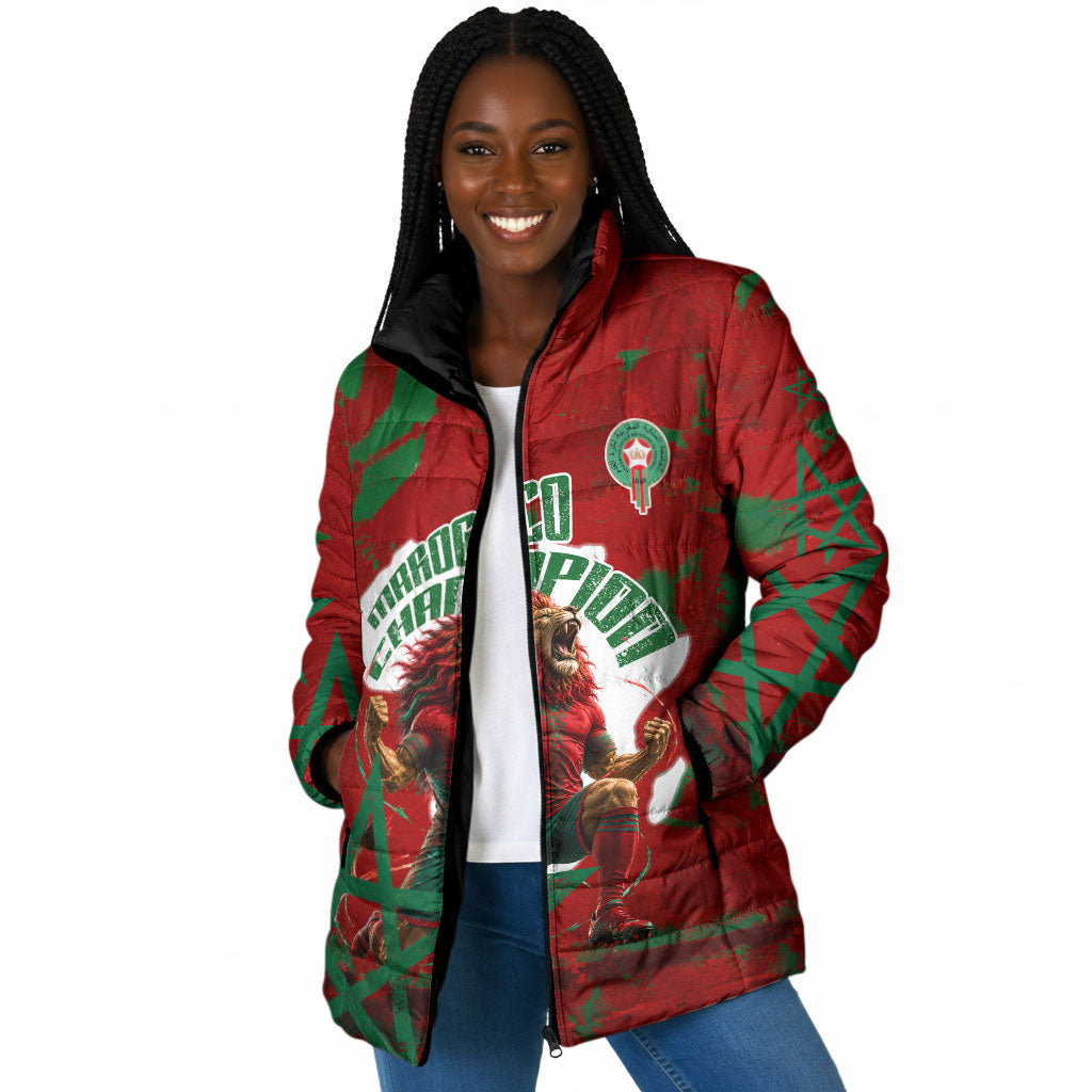 Personalized Morocco Football Padded Jacket Atlas Lion Grunge Star Mascot