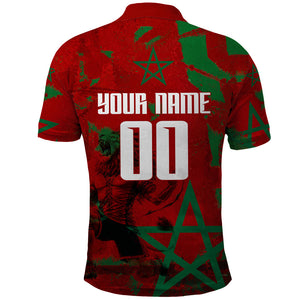 Personalized Morocco Football Polo Shirt Atlas Lion Grunge Star Mascot