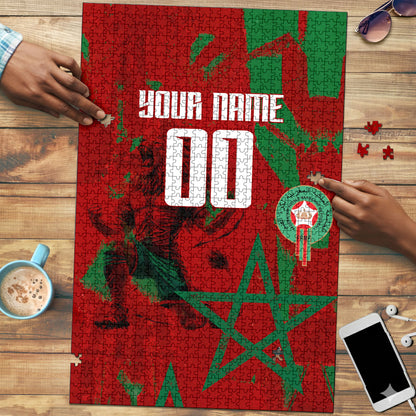 Personalized Morocco Football Puzzle Atlas Lion Grunge Star Mascot