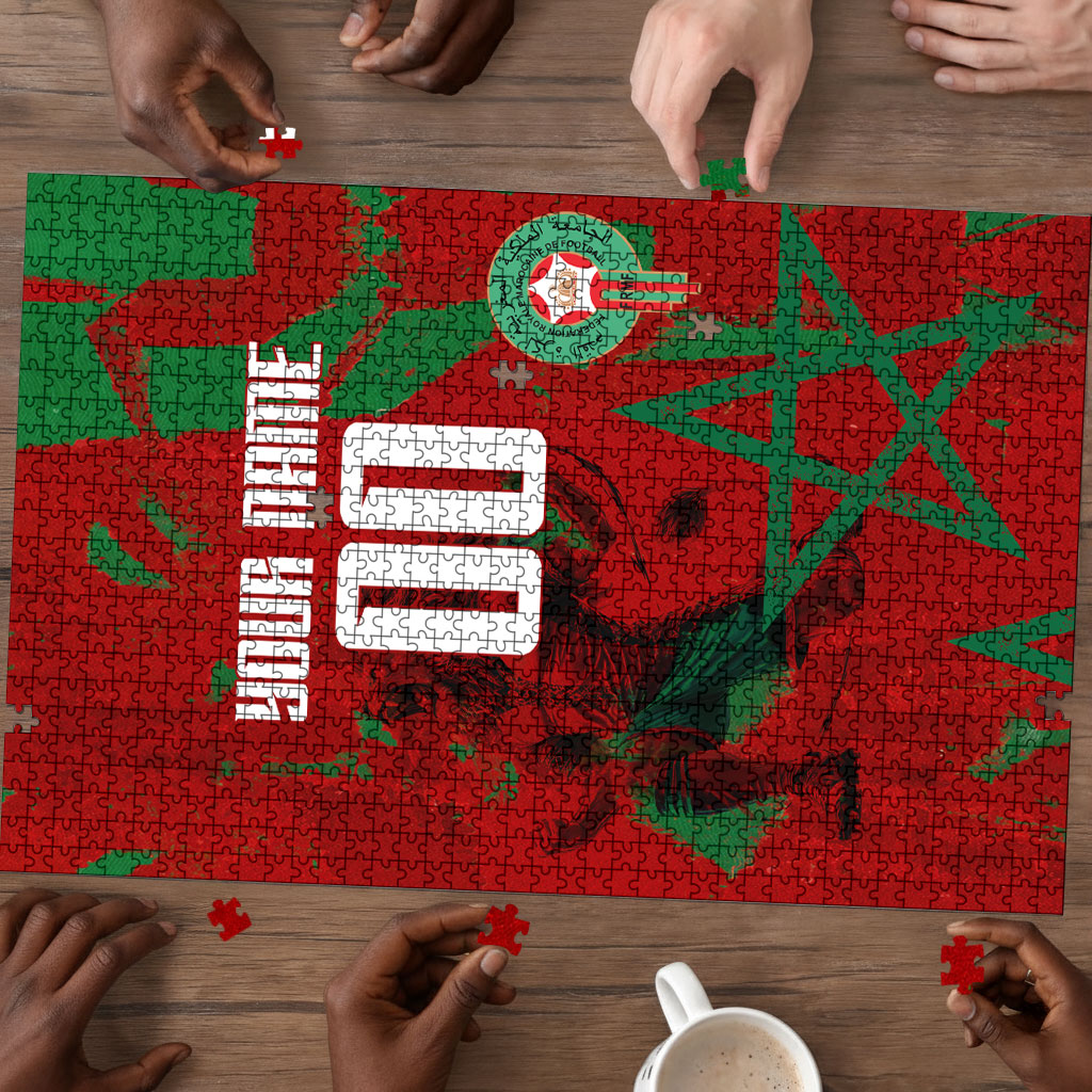 Personalized Morocco Football Puzzle Atlas Lion Grunge Star Mascot