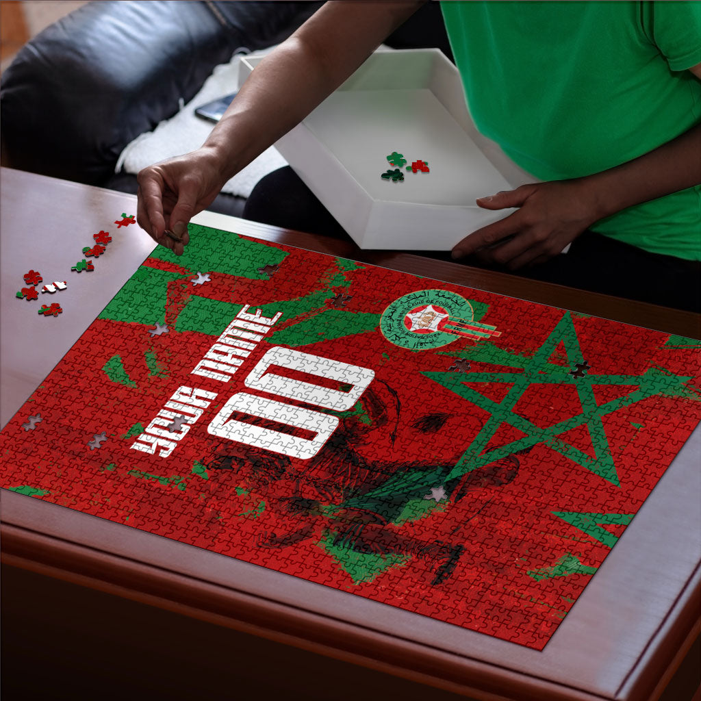 Personalized Morocco Football Puzzle Atlas Lion Grunge Star Mascot