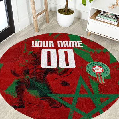 Personalized Morocco Football Round Carpet Atlas Lion Grunge Star Mascot