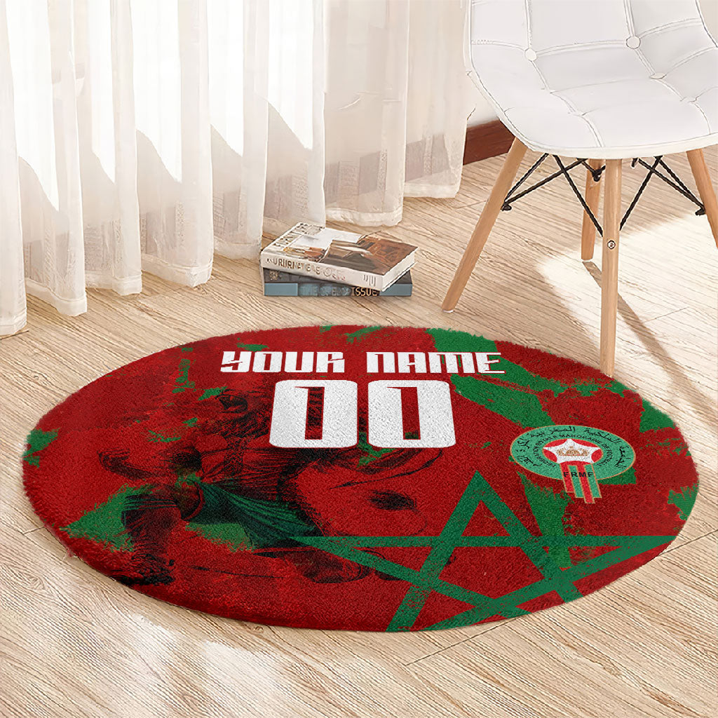 Personalized Morocco Football Round Carpet Atlas Lion Grunge Star Mascot