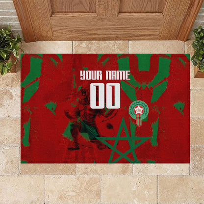 Personalized Morocco Football Rubber Doormat Atlas Lion Grunge Star Mascot