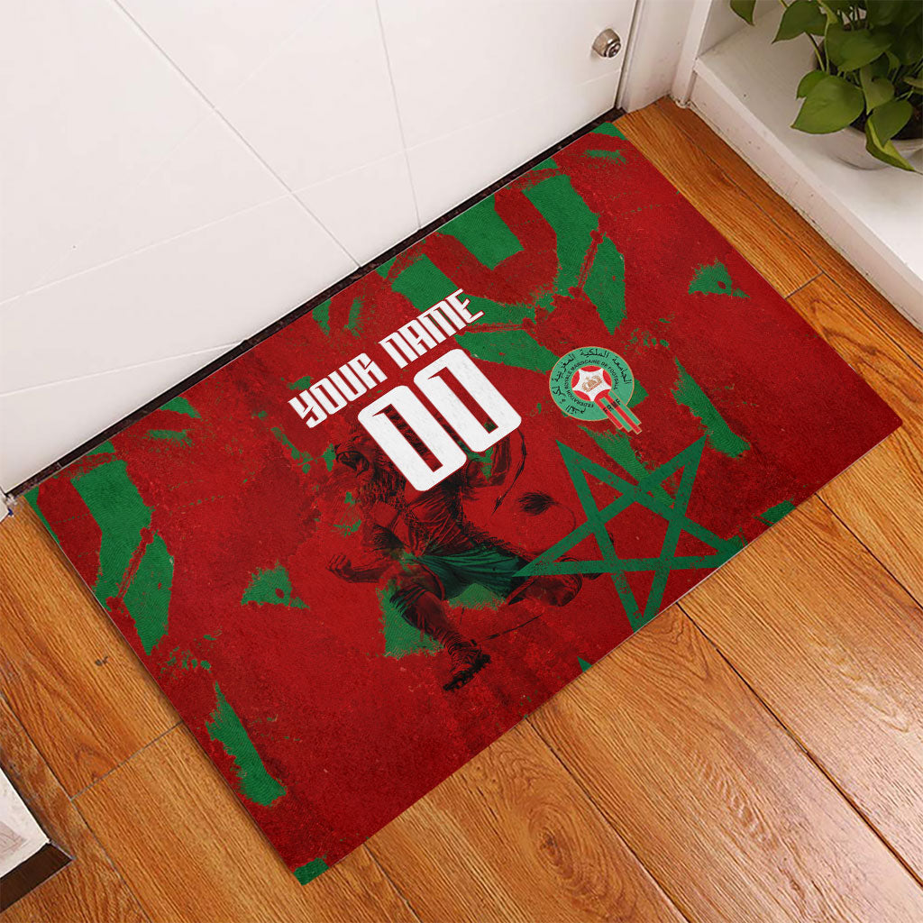 Personalized Morocco Football Rubber Doormat Atlas Lion Grunge Star Mascot