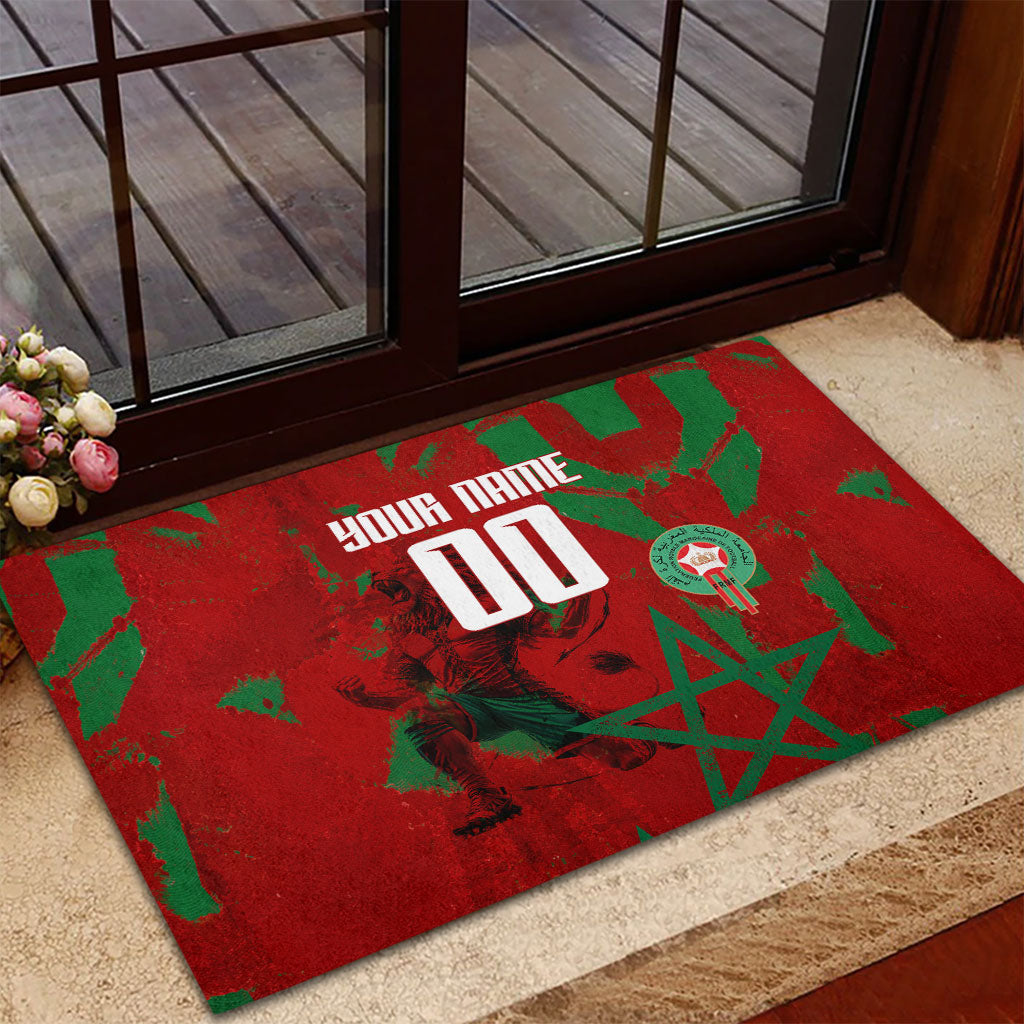 Personalized Morocco Football Rubber Doormat Atlas Lion Grunge Star Mascot