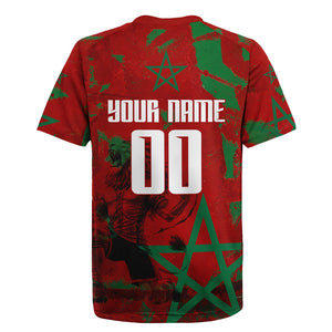 Personalized Morocco Football Rugby Jersey Atlas Lion Grunge Star Mascot
