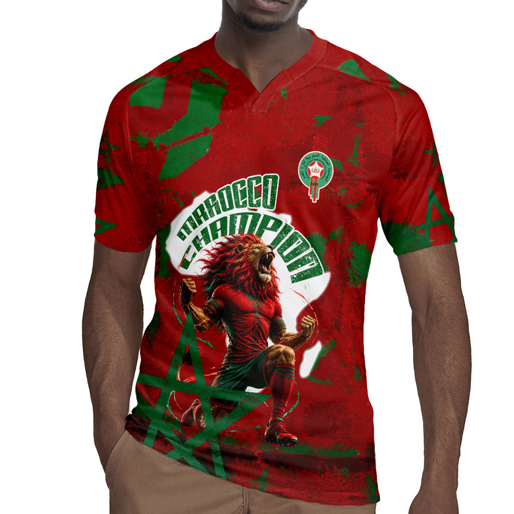 Personalized Morocco Football Rugby Jersey Atlas Lion Grunge Star Mascot