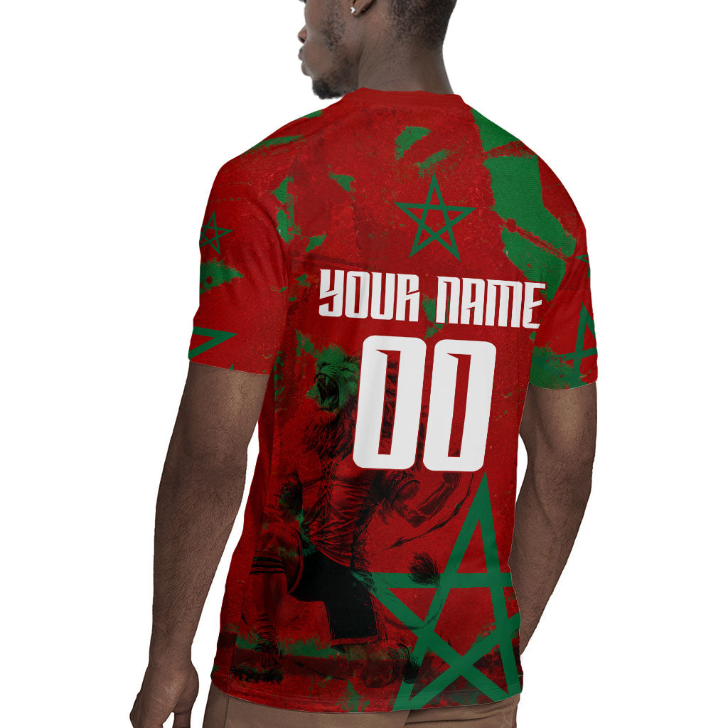 Personalized Morocco Football Rugby Jersey Atlas Lion Grunge Star Mascot