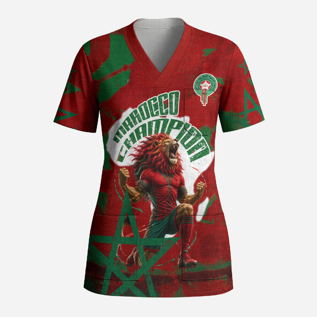 Personalized Morocco Football Scrub Top Atlas Lion Grunge Star Mascot