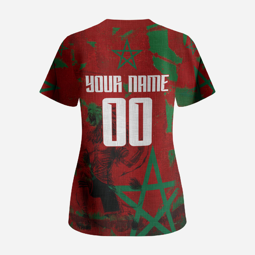Personalized Morocco Football Scrub Top Atlas Lion Grunge Star Mascot
