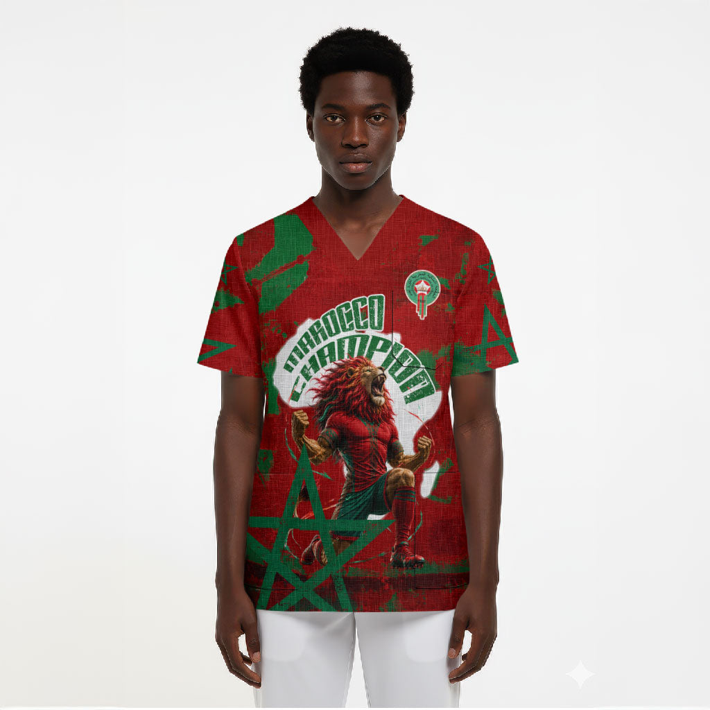 Personalized Morocco Football Scrub Top Atlas Lion Grunge Star Mascot