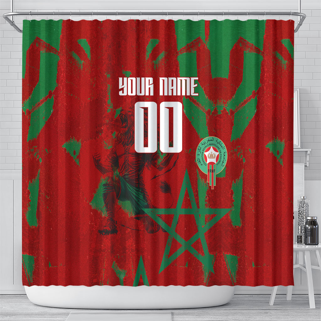 Personalized Morocco Football Shower Curtain Atlas Lion Grunge Star Mascot