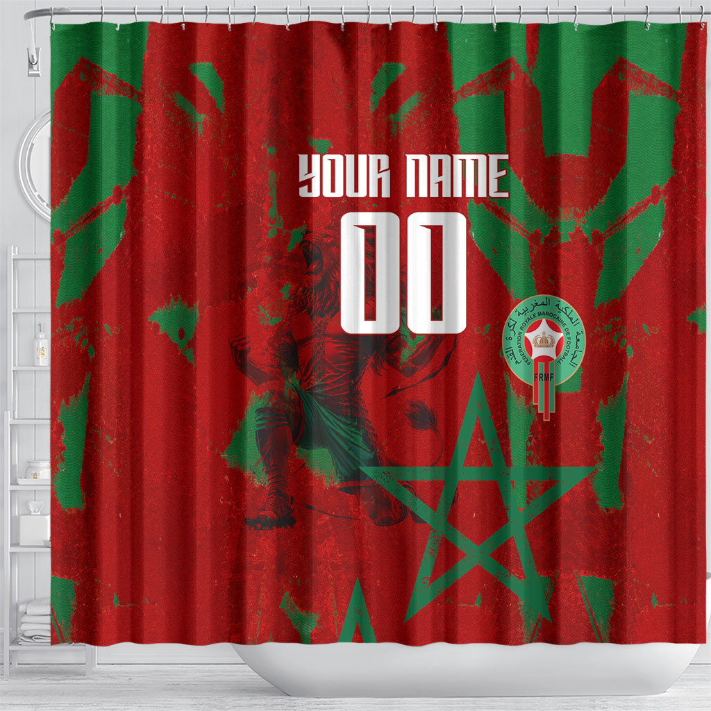 Personalized Morocco Football Shower Curtain Atlas Lion Grunge Star Mascot