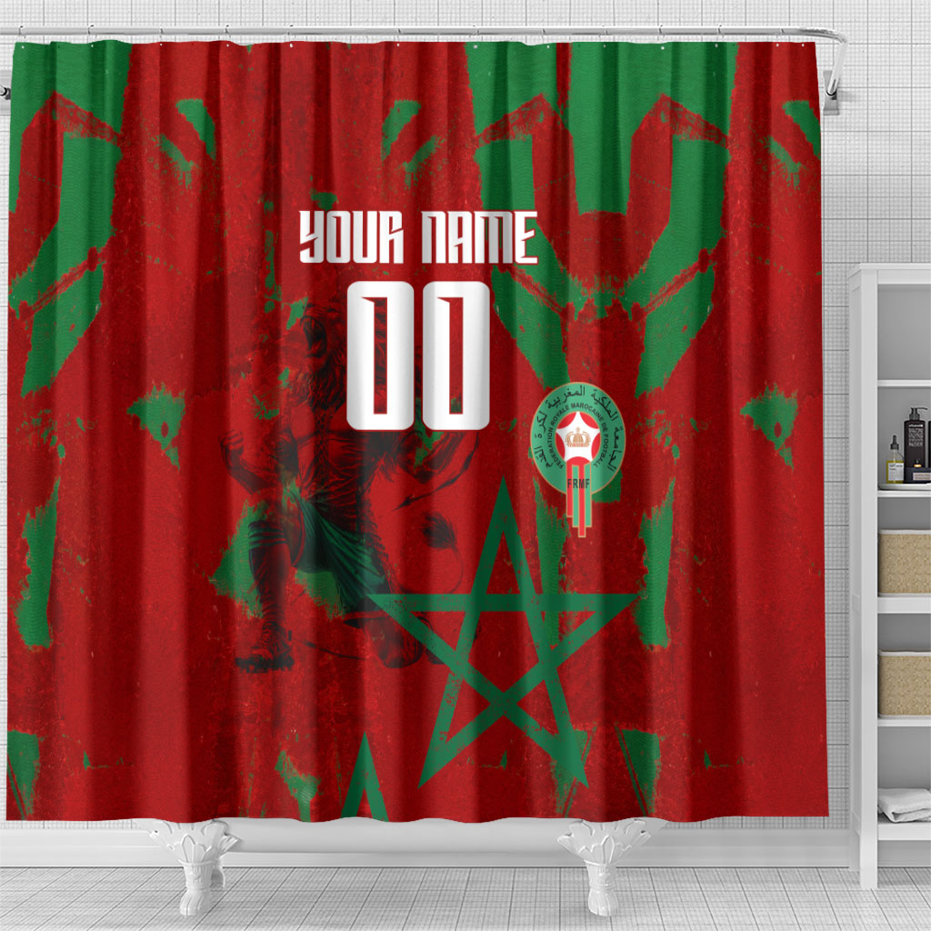 Personalized Morocco Football Shower Curtain Atlas Lion Grunge Star Mascot