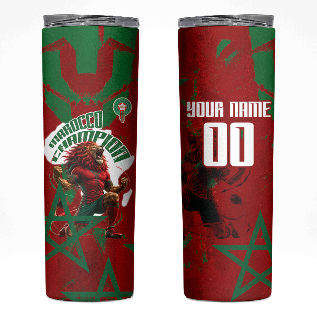 Personalized Morocco Football Skinny Tumbler Atlas Lion Grunge Star Mascot