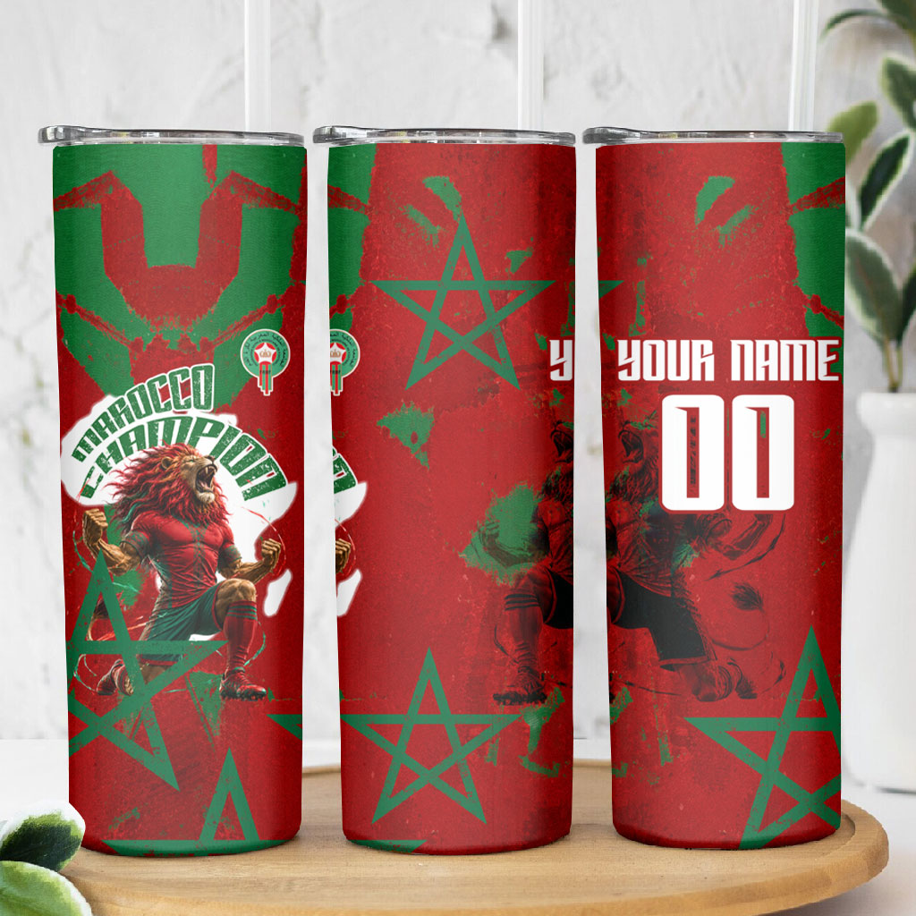 Personalized Morocco Football Skinny Tumbler Atlas Lion Grunge Star Mascot