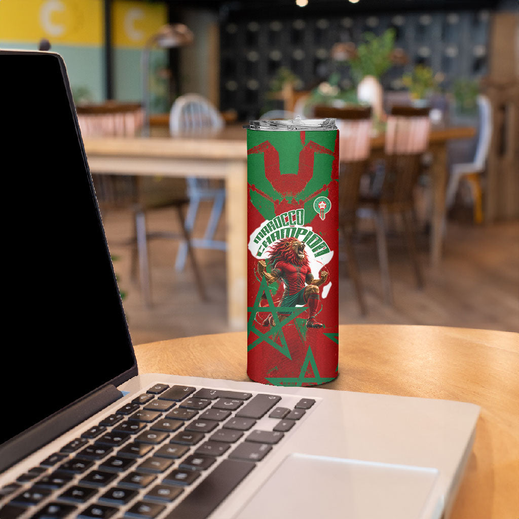 Personalized Morocco Football Skinny Tumbler Atlas Lion Grunge Star Mascot