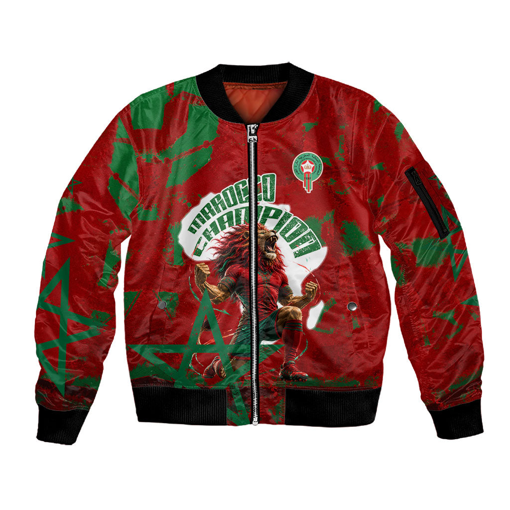 Personalized Morocco Football Sleeve Zip Bomber Jacket Atlas Lion Grunge Star Mascot