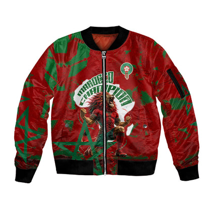 Personalized Morocco Football Sleeve Zip Bomber Jacket Atlas Lion Grunge Star Mascot