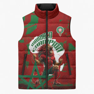 Personalized Morocco Football Sleeveless Puffer Jacket Atlas Lion Grunge Star Mascot