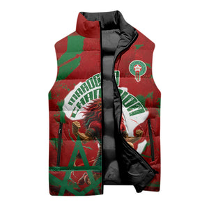 Personalized Morocco Football Sleeveless Puffer Jacket Atlas Lion Grunge Star Mascot