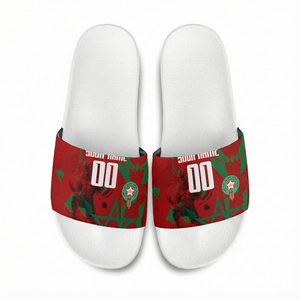 Personalized Morocco Football Slide Sandals Atlas Lion Grunge Star Mascot