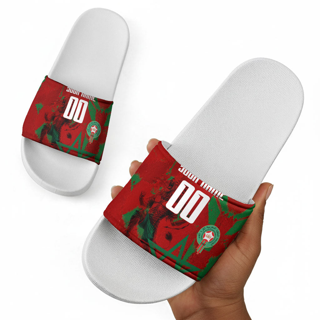 Personalized Morocco Football Slide Sandals Atlas Lion Grunge Star Mascot