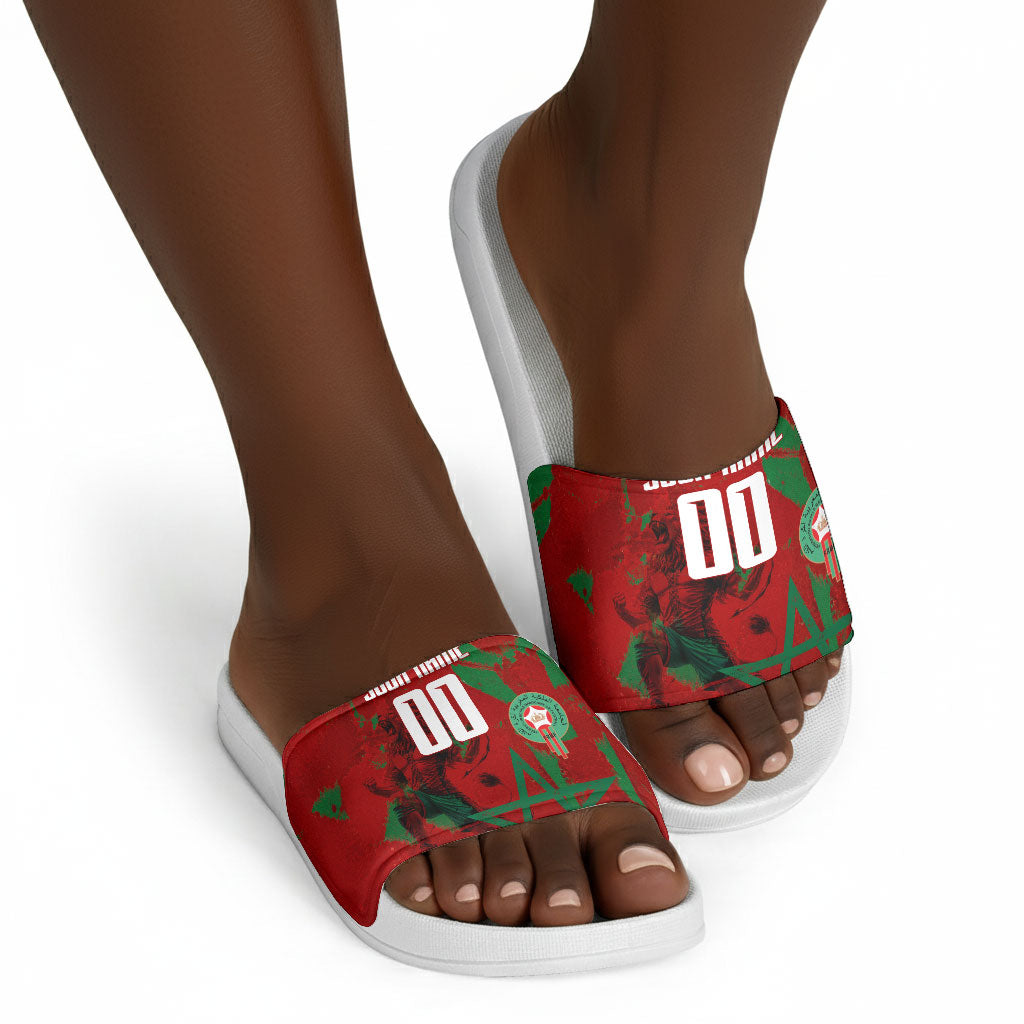 Personalized Morocco Football Slide Sandals Atlas Lion Grunge Star Mascot